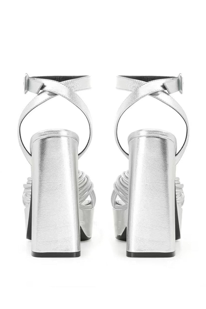 Load image into Gallery viewer, Silver Open Toe Chunky Prom High Heels