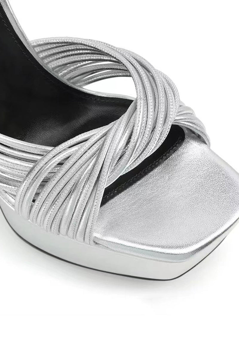 Load image into Gallery viewer, Silver Open Toe Chunky Prom High Heels