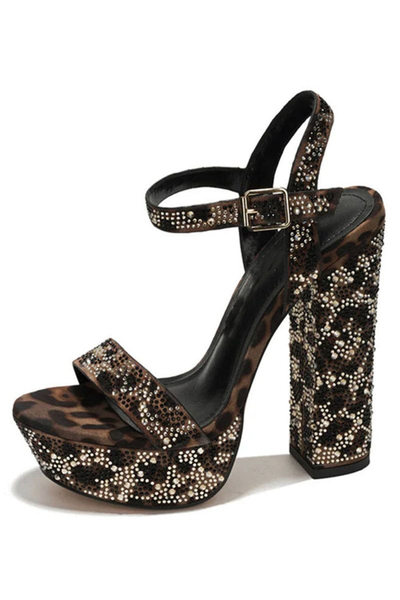 Load image into Gallery viewer, Sparkly Coffee Chunky Leopard Print Prom High Heels