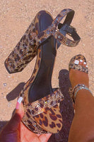Load image into Gallery viewer, Sparkly Coffee Chunky Leopard Print Prom High Heels