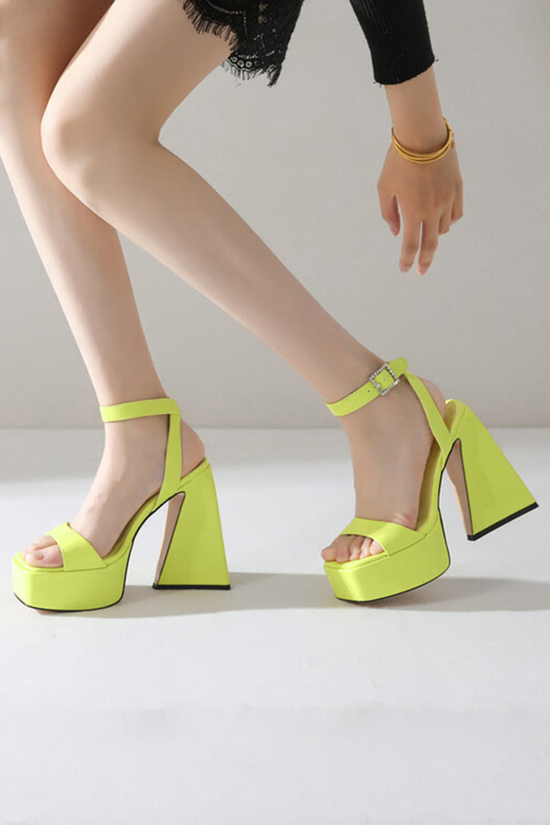 Load image into Gallery viewer, Green Open Toe Chunky Prom High Heels