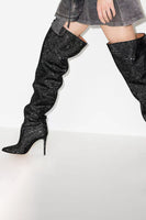Load image into Gallery viewer, Sparkly Silver Stilettos Prom Sequin Thigh Boots