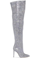 Load image into Gallery viewer, Sparkly Silver Stilettos Prom Sequin Thigh Boots