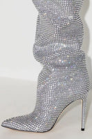 Load image into Gallery viewer, Sparkly Silver Stilettos Prom Sequin Thigh Boots
