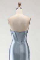 Load image into Gallery viewer, Sparkly Grey Blue Mermaid Long Beaded Corset Prom Dress with Slit