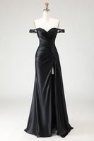 Load image into Gallery viewer, Sparkly Black Mermaid Off the Shoulder Long Prom Dress with Slit