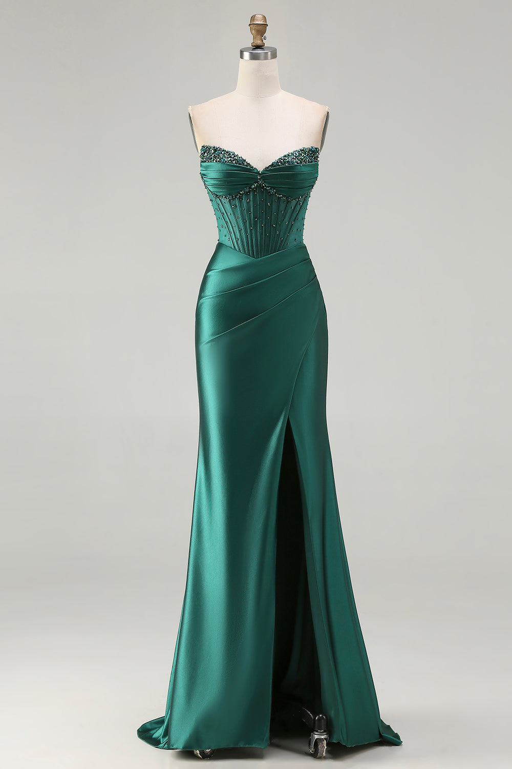 Sparkly Dark Green Mermaid Corset Long Prom Dress with Slit