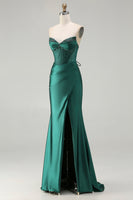 Load image into Gallery viewer, Sparkly Dark Green Mermaid Corset Long Prom Dress with Slit