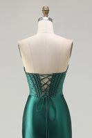Load image into Gallery viewer, Sparkly Dark Green Mermaid Corset Long Prom Dress with Slit