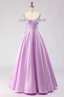 Load image into Gallery viewer, Sparkly Light Purple Off the Shoulder A Line Long Corset Prom Dress with Beading