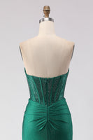 Load image into Gallery viewer, Sparkly Dark Green Mermaid Sweetheart Long Corset Prom Dress with Slit