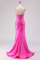 Load image into Gallery viewer, Sparkly Fuchsia Sweetheart Long Corset Prom Dress with Slit