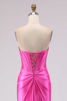 Load image into Gallery viewer, Sparkly Fuchsia Sweetheart Long Corset Prom Dress with Slit