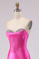 Load image into Gallery viewer, Sparkly Fuchsia Sweetheart Long Corset Prom Dress with Slit