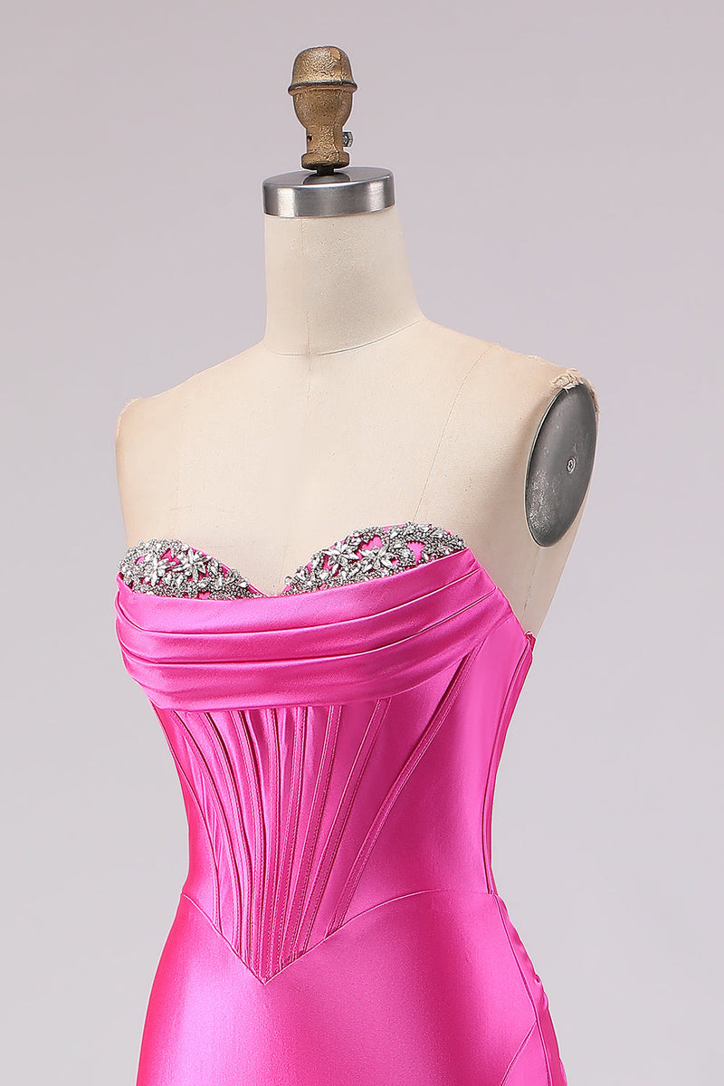 Load image into Gallery viewer, Sparkly Fuchsia Sweetheart Long Corset Prom Dress with Slit