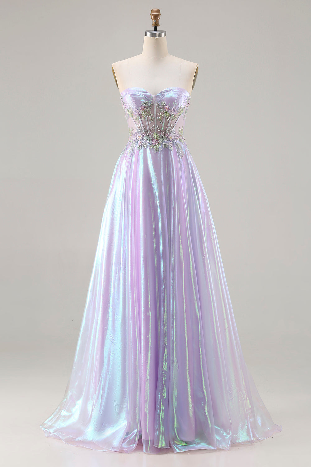 Sparkly Purple A Line Sweetheart Long Corset Prom Dress with Appliques