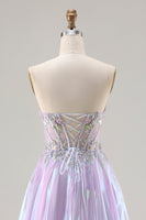Load image into Gallery viewer, Sparkly Purple A Line Sweetheart Long Corset Prom Dress with Appliques