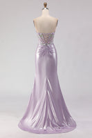 Load image into Gallery viewer, Sparkly Light Purple Floral Mermaid Long Corset Prom Dress with Beading