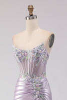 Load image into Gallery viewer, Sparkly Light Purple Floral Mermaid Long Corset Prom Dress with Beading