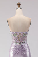 Load image into Gallery viewer, Sparkly Light Purple Floral Mermaid Long Corset Prom Dress with Beading
