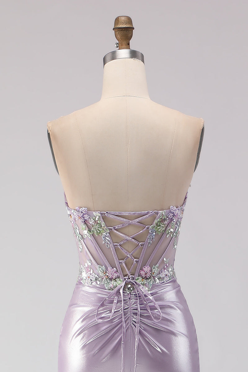 Load image into Gallery viewer, Sparkly Light Purple Floral Mermaid Long Corset Prom Dress with Beading