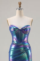 Load image into Gallery viewer, Sparkly Navy Sweetheart Mermaid Long Corset Prom Dress with Slit