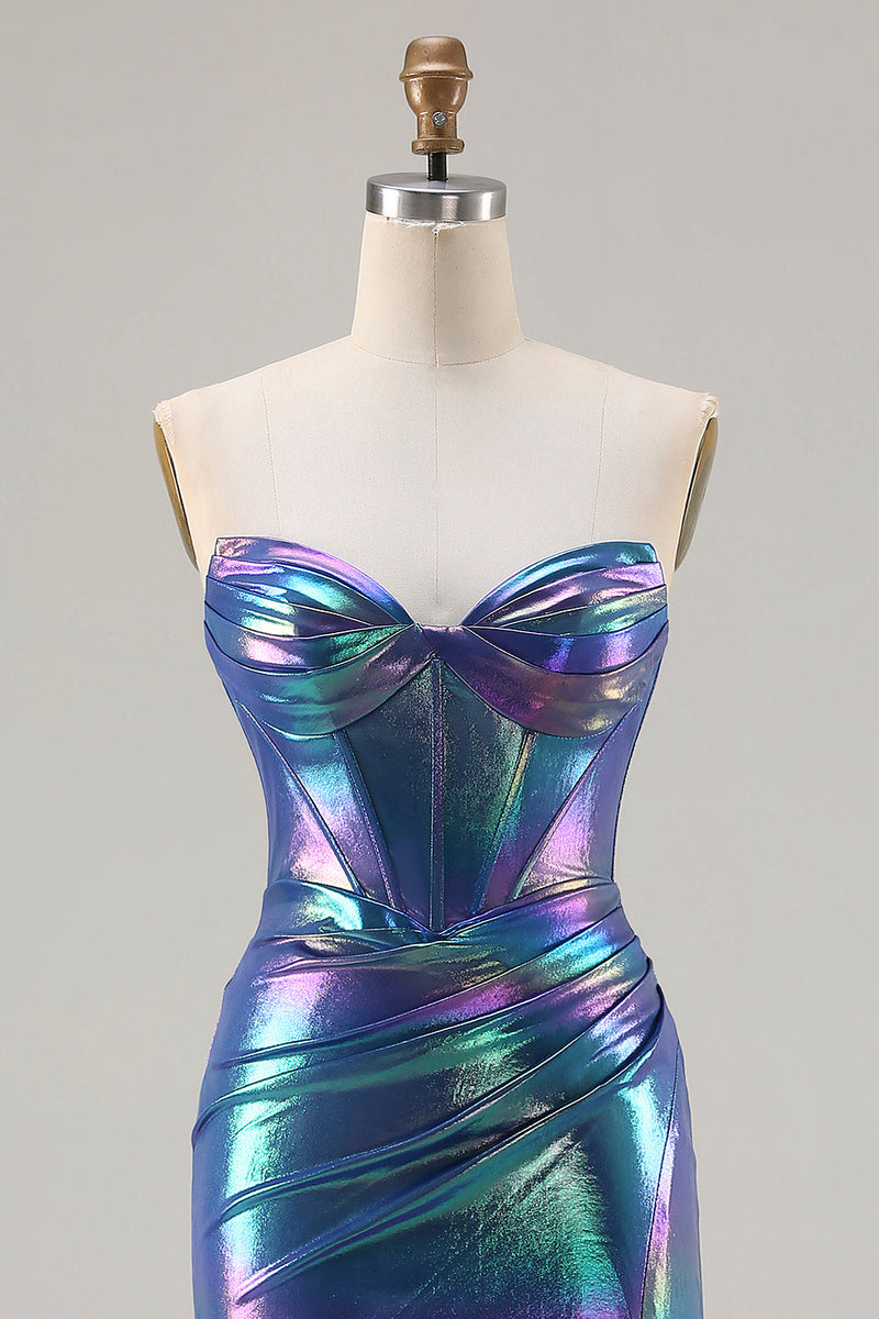 Load image into Gallery viewer, Sparkly Navy Sweetheart Mermaid Long Corset Prom Dress with Slit