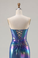 Load image into Gallery viewer, Sparkly Navy Sweetheart Mermaid Long Corset Prom Dress with Slit