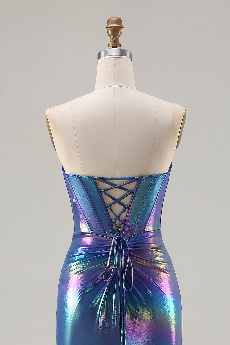 Load image into Gallery viewer, Sparkly Navy Sweetheart Mermaid Long Corset Prom Dress with Slit