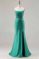 Load image into Gallery viewer, Sparkly Dark Green Strapless Mermaid Long Corset Prom Dress with Beading