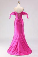 Load image into Gallery viewer, Sparkly Fuchsia Mermaid Beaded Long Corset Prom Dress with Slit