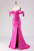 Load image into Gallery viewer, Sparkly Fuchsia Mermaid Beaded Long Corset Prom Dress with Slit