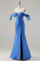 Load image into Gallery viewer, Sparkly Royal Blue Mermaid Long Corset Prom Dress with Slit