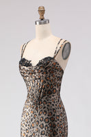 Load image into Gallery viewer, Sparkly Khaki Mermaid Leopard Print Long Corset Prom Dress with Beading