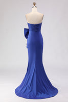 Load image into Gallery viewer, Royal Blue Strapless Mermaid Satin Long Prom Dress with Slit