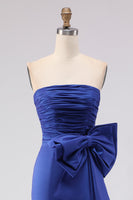 Load image into Gallery viewer, Royal Blue Strapless Mermaid Satin Long Prom Dress with Slit