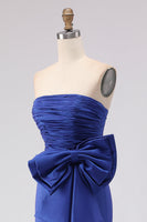 Load image into Gallery viewer, Royal Blue Strapless Mermaid Satin Long Prom Dress with Slit