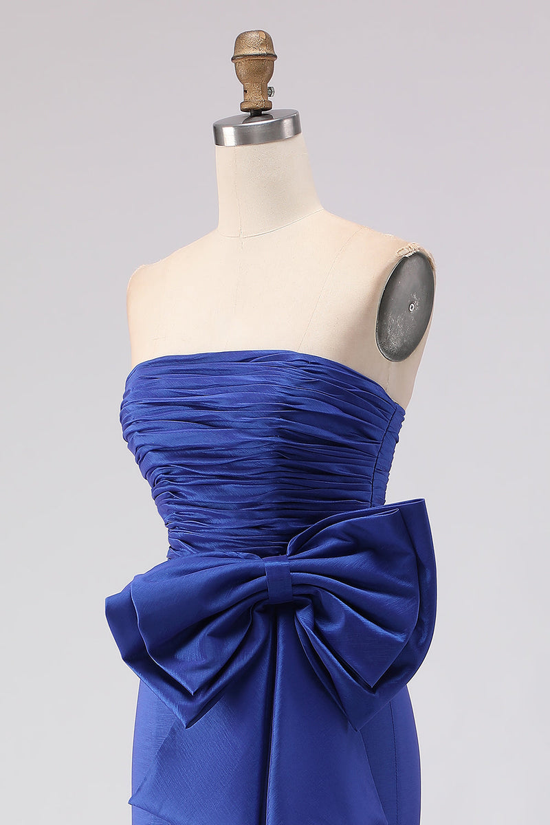 Load image into Gallery viewer, Royal Blue Strapless Mermaid Satin Long Prom Dress with Slit