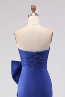 Load image into Gallery viewer, Royal Blue Strapless Mermaid Satin Long Prom Dress with Slit