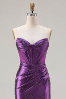 Load image into Gallery viewer, Sparkly Dark Purple Mermaid Beaded Long Corset Prom Dress with Slit
