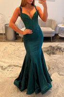 Load image into Gallery viewer, Sparkly Dark Green Mermaid Long Corset Prom Dress with Beadings