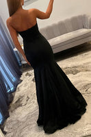Load image into Gallery viewer, Sparkly Black Mermaid Strapless Long Prom Dress with Bow