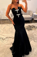 Load image into Gallery viewer, Sparkly Black Mermaid Strapless Long Prom Dress with Bow