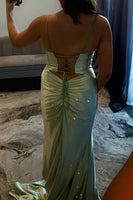Load image into Gallery viewer, Sparkly Light Green Sweetheart Keyhole Long Prom Dress with Slit