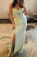 Load image into Gallery viewer, Sparkly Light Green Sweetheart Keyhole Long Prom Dress with Slit