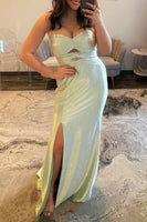 Load image into Gallery viewer, Sparkly Light Green Sweetheart Keyhole Long Prom Dress with Slit
