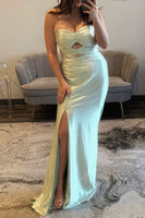 Load image into Gallery viewer, Sparkly Light Green Sweetheart Keyhole Long Prom Dress with Slit