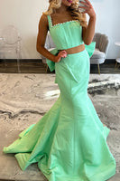 Load image into Gallery viewer, Green Mermaid 2 Piece Long Prom Dress with Bow