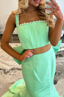 Load image into Gallery viewer, Green Mermaid 2 Piece Long Prom Dress with Bow