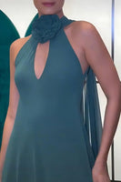 Load image into Gallery viewer, Peacock Green Halter Sheath Keyhole Long Prom Dress